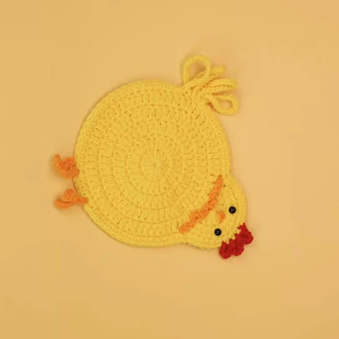Funny Crochet Animal Coaster Finished Handwoven Coaster Coffee Cup Decor