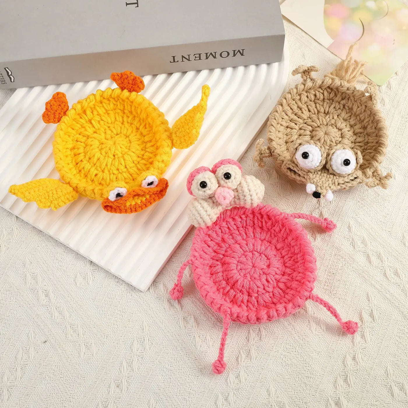 Funny Crochet Animal Coaster Finished Handwoven Coaster Coffee Cup Decor
