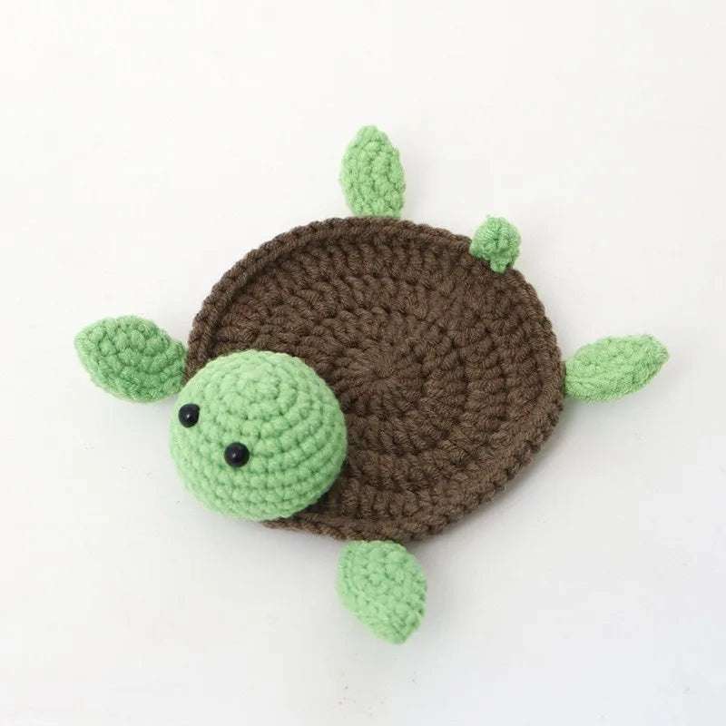 Funny Crochet Animal Coaster Finished Handwoven Coaster Coffee Cup Decor