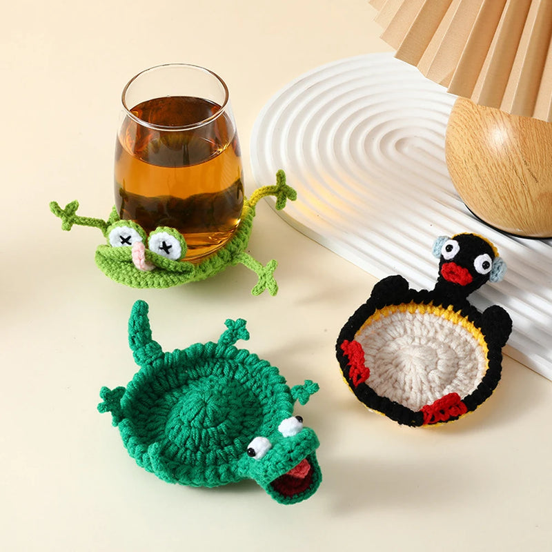 Funny Crochet Animal Coaster Finished Handwoven Coaster Coffee Cup Decor